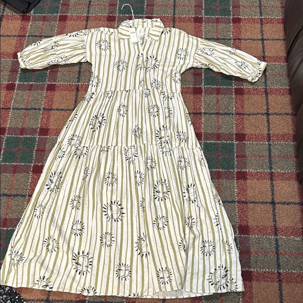 Striped Tiered Maxi Dress with Sun Motif